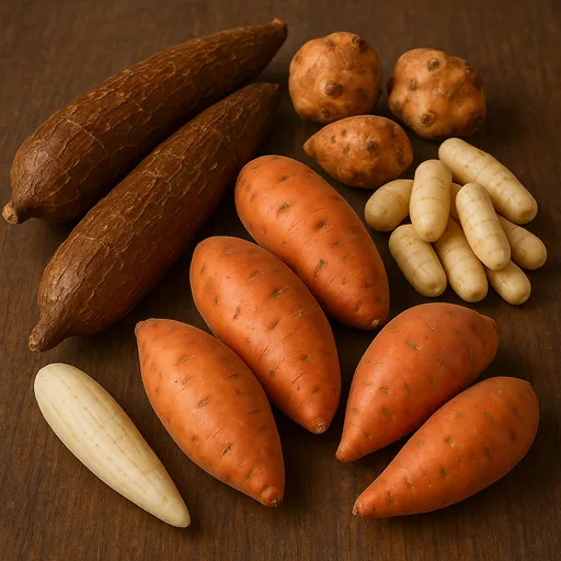 Manioc, arrowroot, salep, Jerusalem artichokes, sweet potatoes